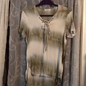 Green and white top with tie